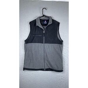 Chaps Vest Mens Medium Gray Fleece Full Zip Stand Collar Lined Outdoor Pockets